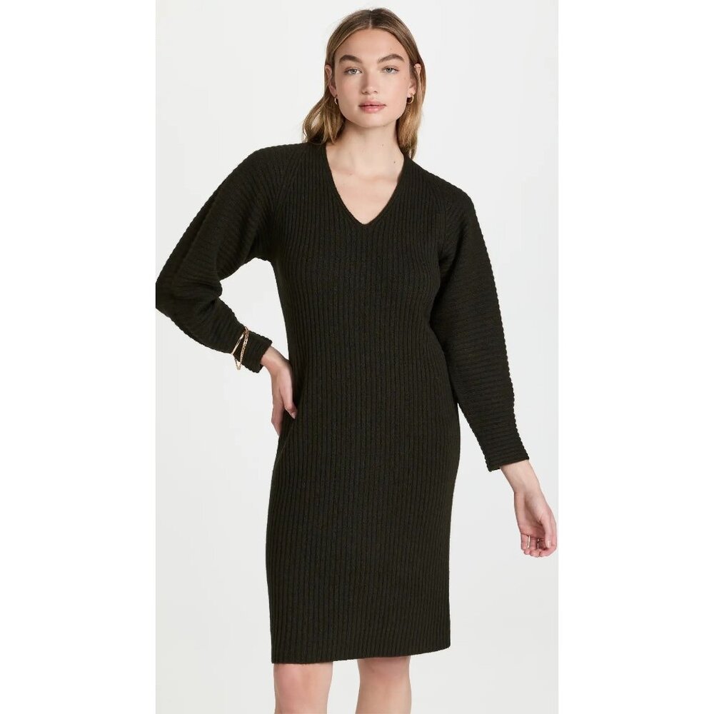 Vince NWT Wool Yak Dress Longsleeve Fern Green Ribbed Medium
